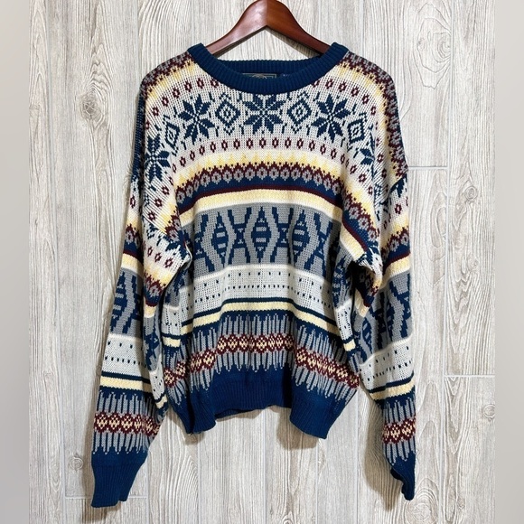 Vintage Bonjour Menswear 90’s Y2K Fair Isle Pattern Winter Ski Sweater XL - Picture 1 of 11